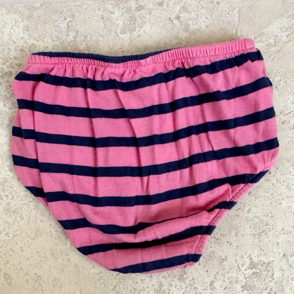 Ralph Lauren 12M Striped Ruffle Dress & Bloomers Pink Navy